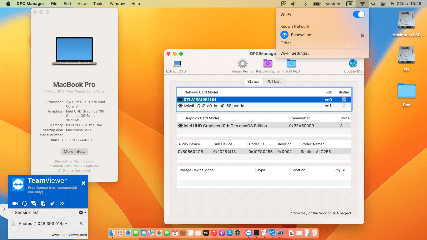 Success Hackintosh macOS Ventura 13.0.1 Build 22A400 in Acer TravelMate P214-52-3527